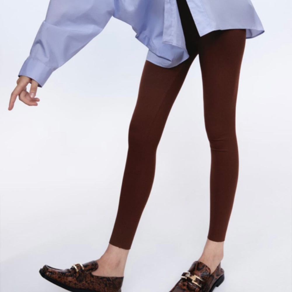 Zara Brown Ribbed Leggings
